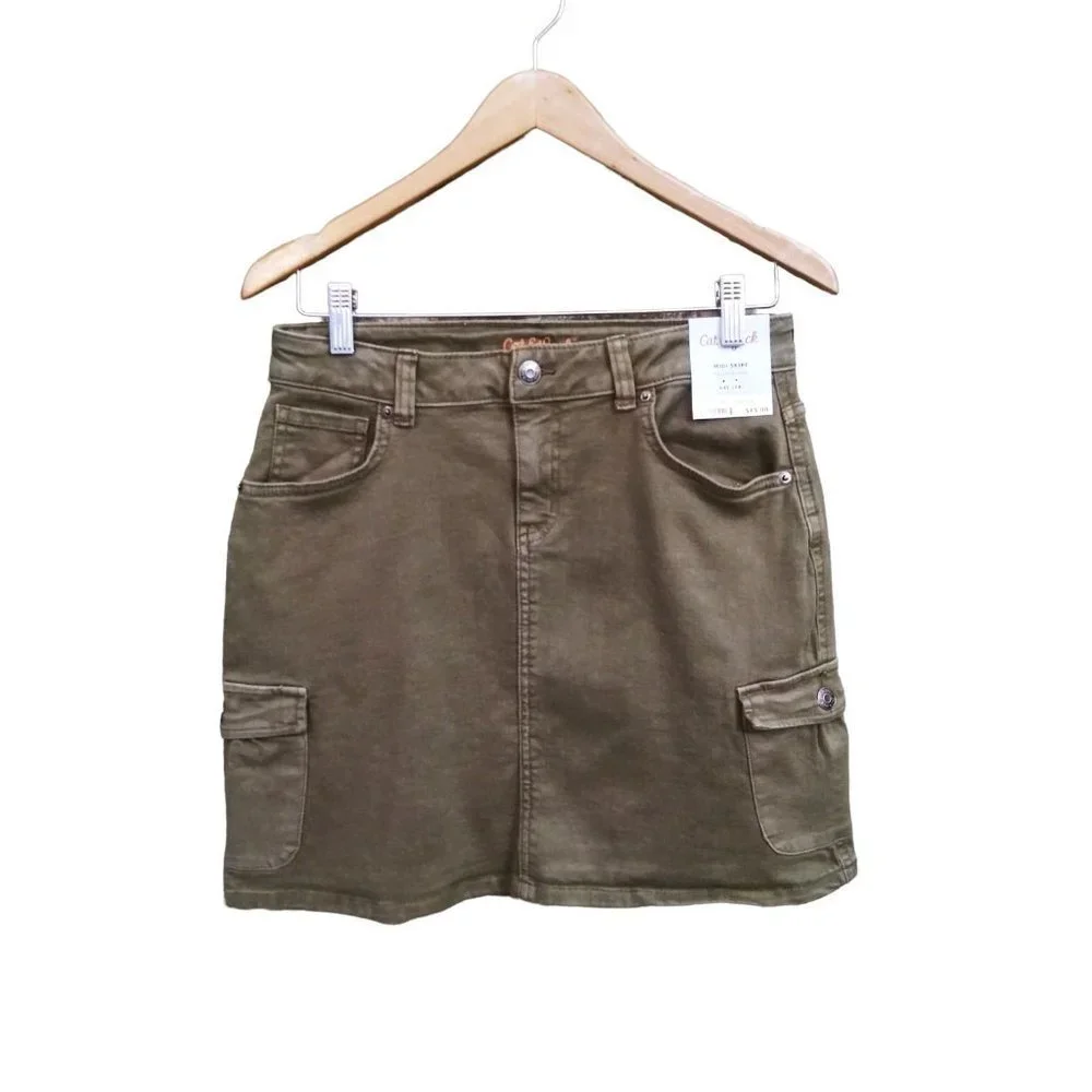 NWT Girls' Cat & Jack Midi Cargo‎ Jean Skirt Adjustable Waist SIZE XXL 18